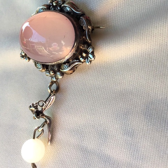 CAROL FELLEY VNTG “Tinkerbell” like fairy /Sterling Silver Rose Quartz Brooch